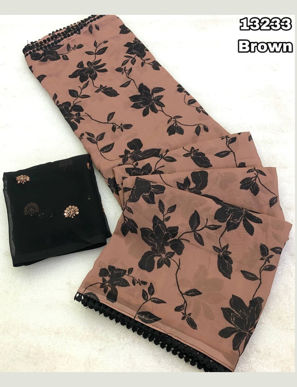 Floral Printed Weightless Chiffon Saree with Embroidered Blouse