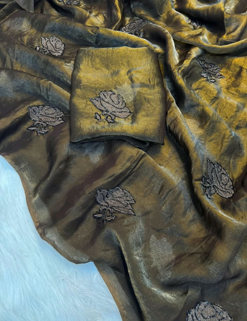 Premium Embroidered Fendy Silk Saree with Delicate Beadwork