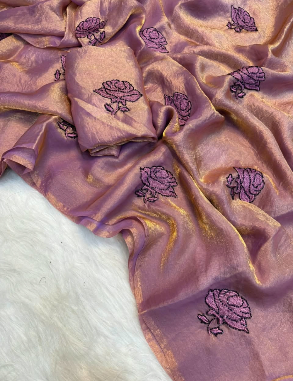 Premium Embroidered Fendy Silk Saree with Delicate Beadwork
