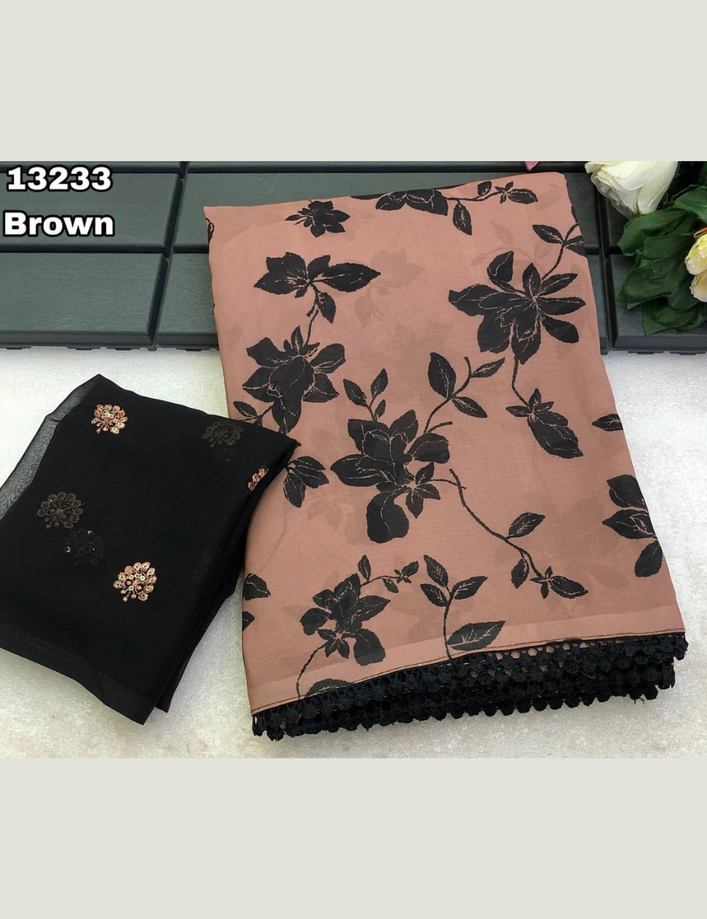 Floral Printed Weightless Chiffon Saree with Embroidered Blouse