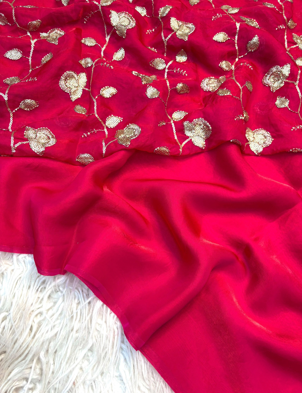 Premium Two-Tone Fancy Fabric Saree with Heavy Beads Work Blouse