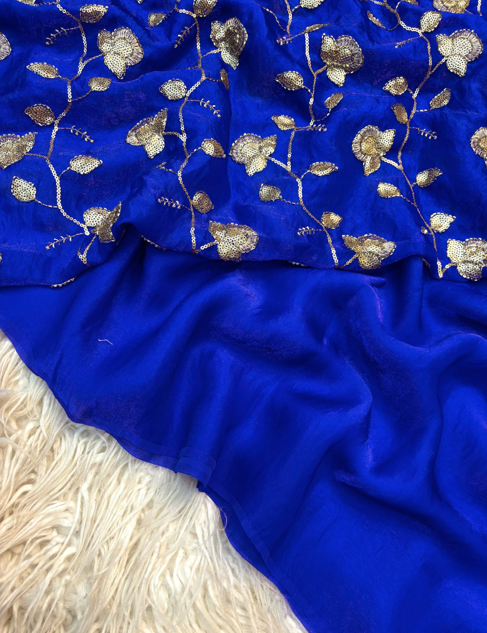 Premium Two-Tone Fancy Fabric Saree with Heavy Beads Work Blouse