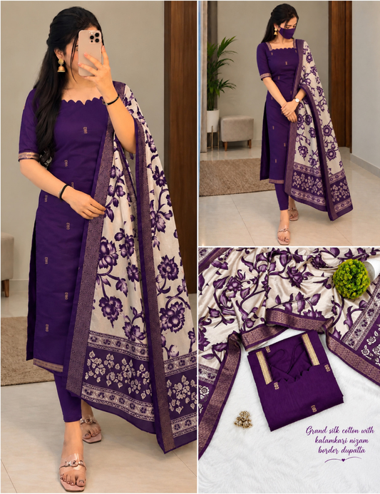 Premium Mangalagiri Butta Silk Cotton Kurti Set with Chennuri Silk Kalamkari Dupatta