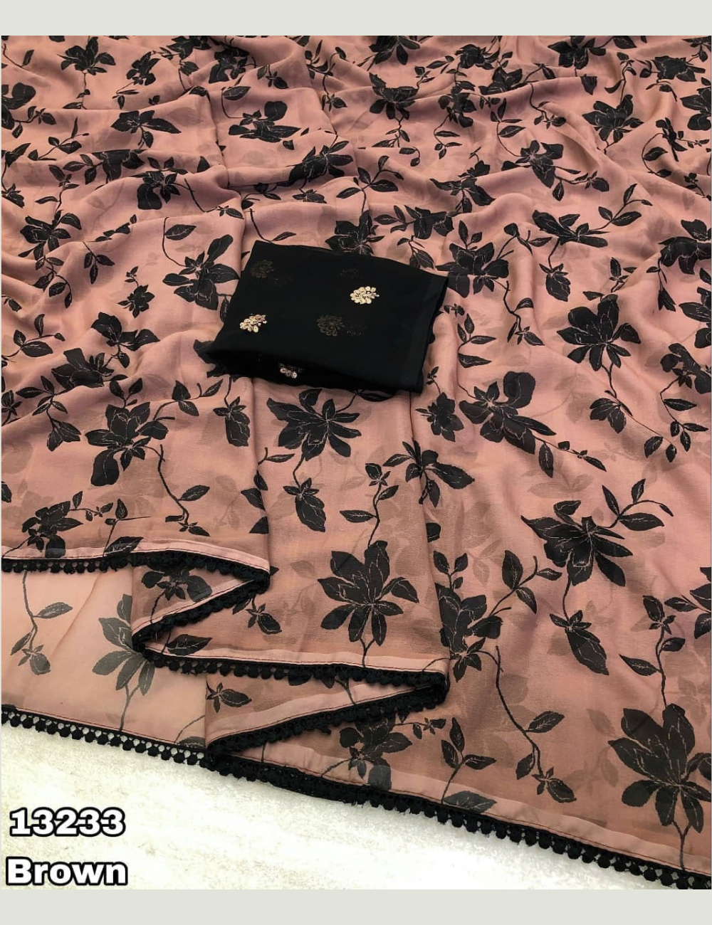Floral Printed Weightless Chiffon Saree with Embroidered Blouse