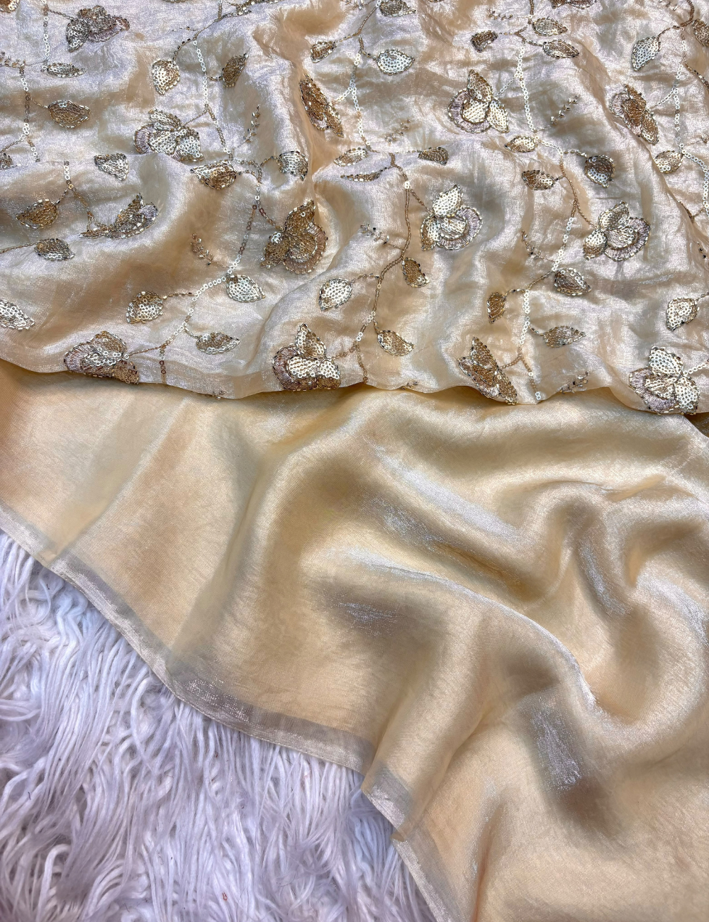 Premium Two-Tone Fancy Fabric Saree with Heavy Beads Work Blouse