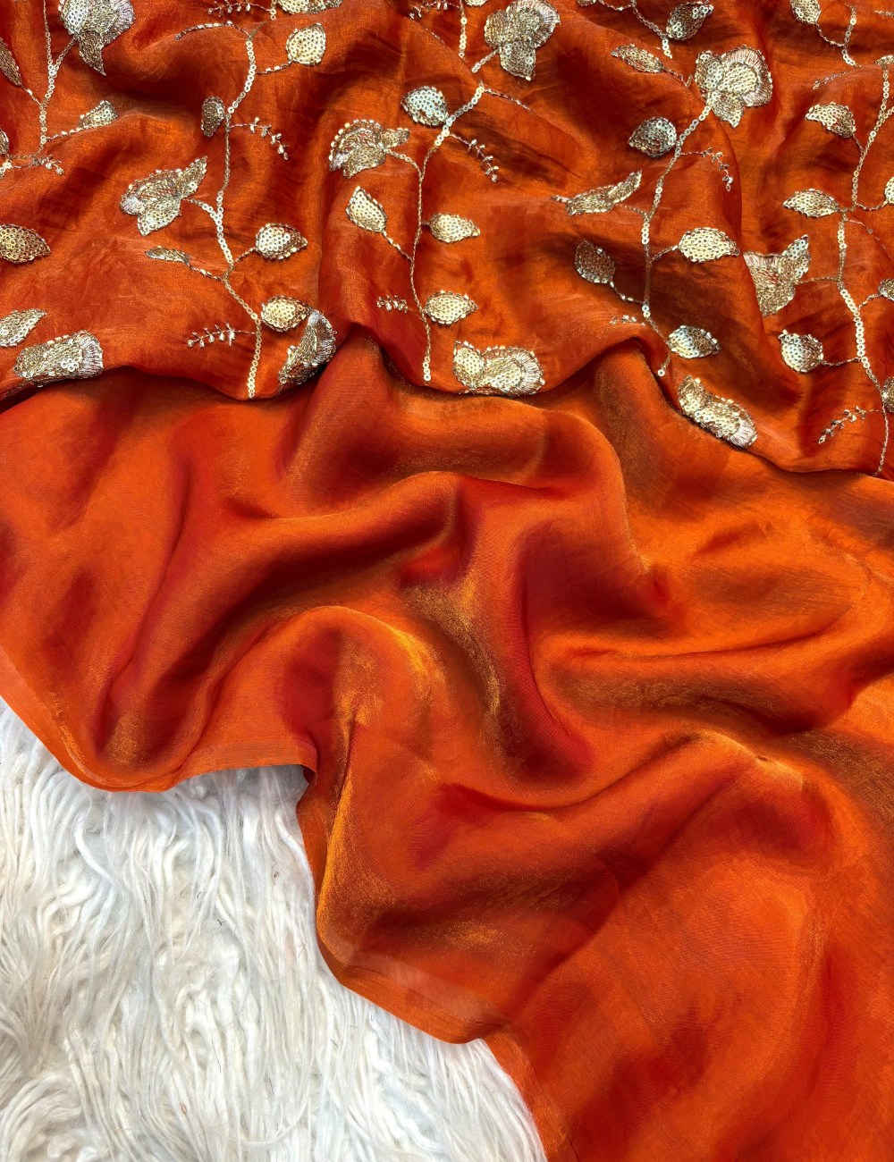 Premium Two-Tone Fancy Fabric Saree with Heavy Beads Work Blouse