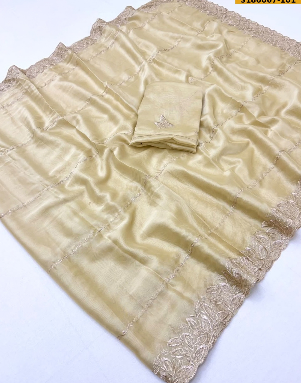 Premium Soft Rangoli Silk Saree with Elegant Thread Embroidery & Cutwork Border