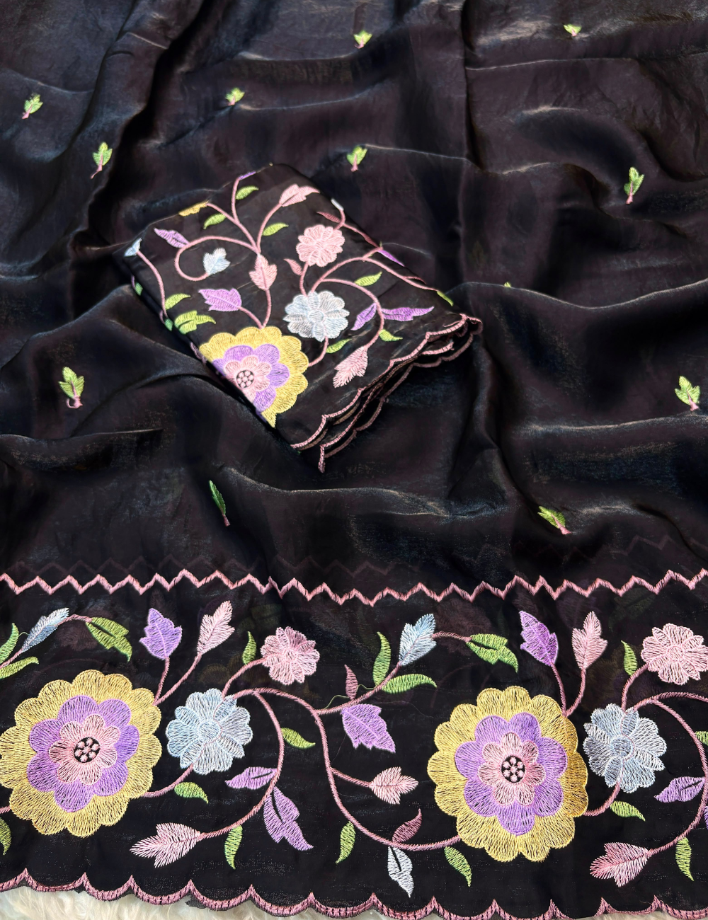 Fendy Satin Multi-Thread Embroidered Party Wear Saree