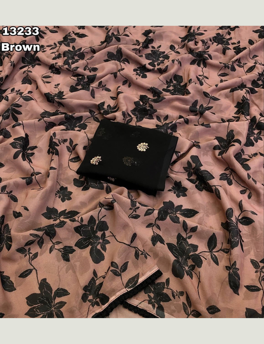 Floral Printed Weightless Chiffon Saree with Embroidered Blouse