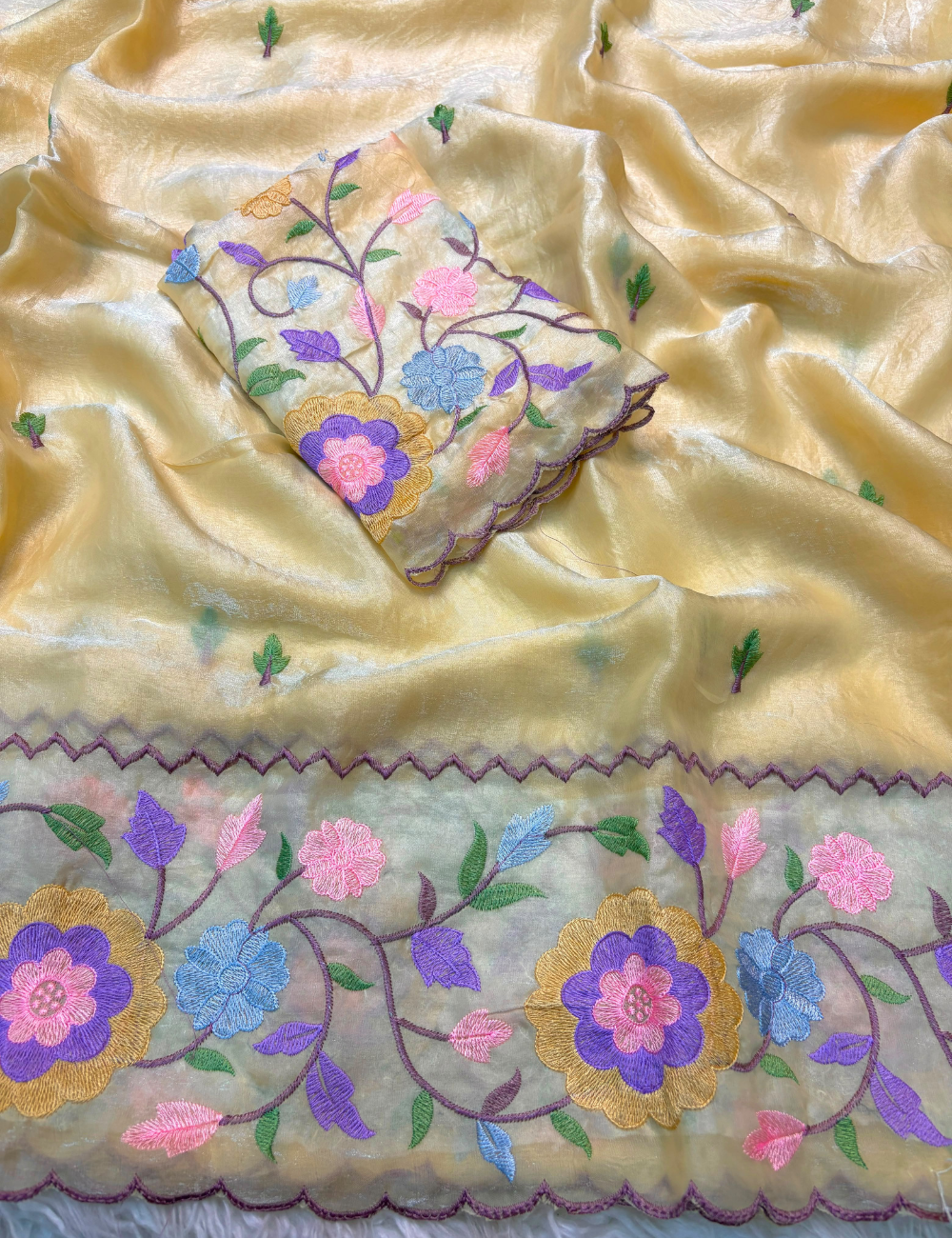 Fendy Satin Multi-Thread Embroidered Party Wear Saree