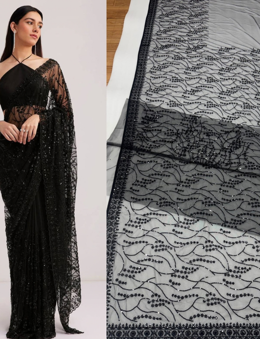 Premium Bollywood-Inspired Butterfly Net Saree with Heavy Sequins Embroidery