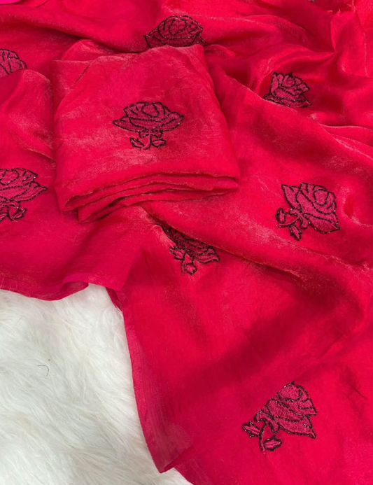 Premium Embroidered Fendy Silk Saree with Delicate Beadwork