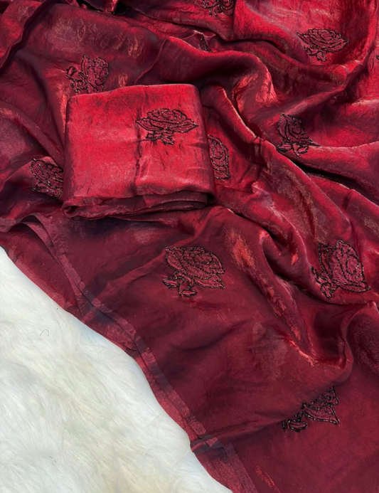 Premium Embroidered Fendy Silk Saree with Delicate Beadwork