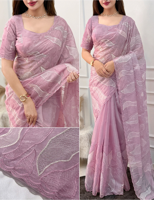 Premium Turkish Organza Style Chanda Silk Saree with Thread & Sequins Embroidery