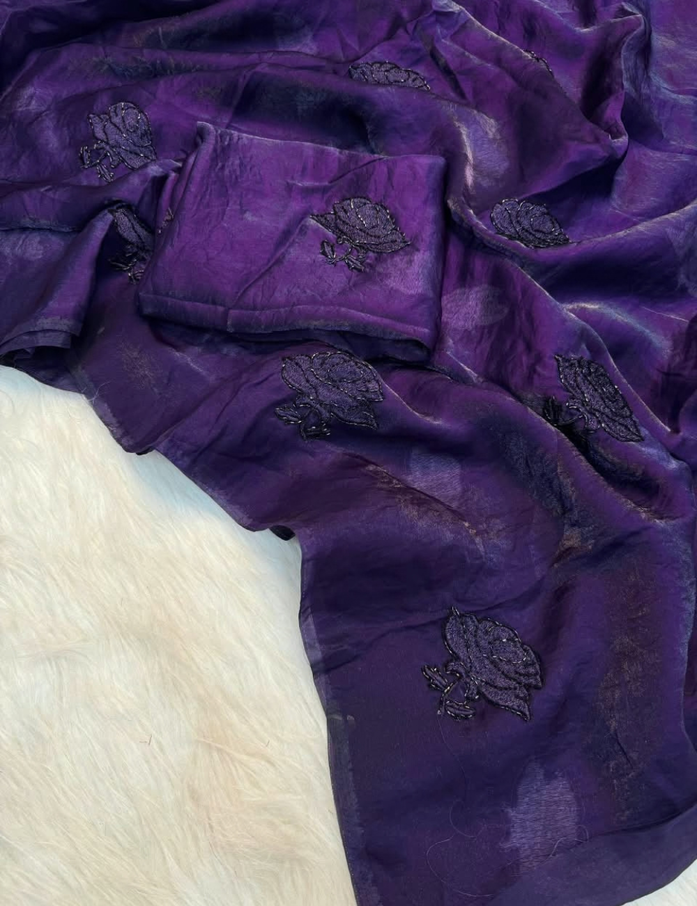 Premium Embroidered Fendy Silk Saree with Delicate Beadwork