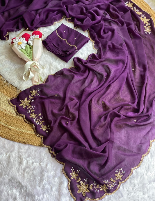 Premium Soft Crush Silk Saree with Handwork Pearls & Concept Border